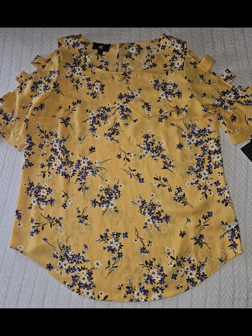 Iz Byer Yellow Floral Cold-Shoulder Blouse